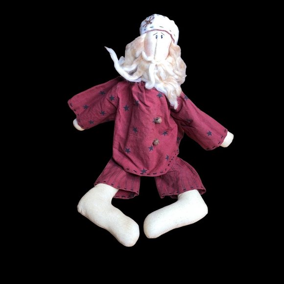 Honey and Me Sitting Primitive Santa in Pajamas Long Beard Bells Christmas Decor - Picture 7 of 15